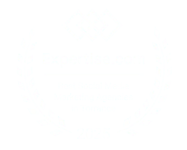 Laurel wreath with "Expertise.com Best Social Media Marketing Agencies in Torrance 2025" text inside.